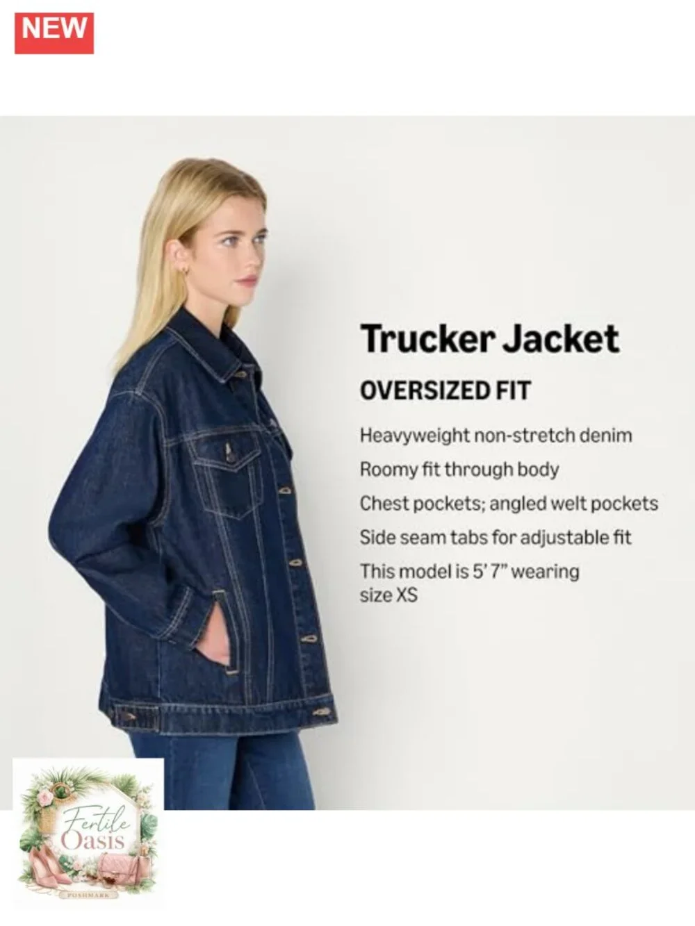 Women's Oversized-Fit Rigid Denim Trucker Jacket Heavyweight Cotton